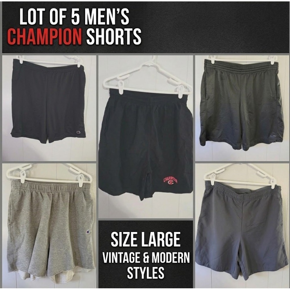 Champion Shorts Mens Large Bundle Lot 5 Pack Athletic Basketball Mesh Jersey EUC